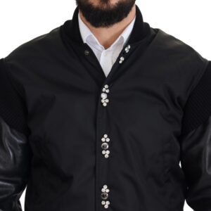 Black Nylon Crystals Coat Buttons Jacket