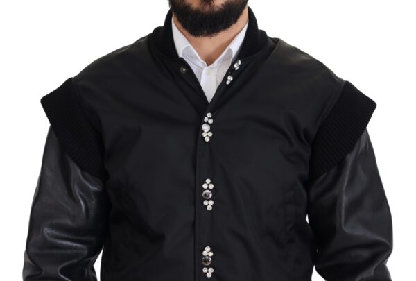 Black Nylon Crystals Coat Buttons Jacket