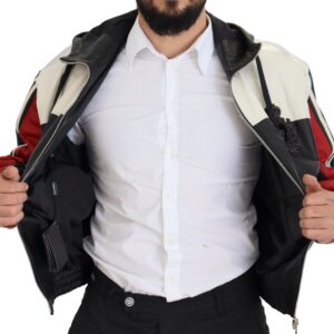 Black Leather Hooded Blouson Coat Jacket