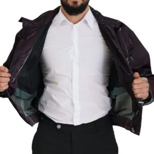 Purple Nylon Collared Biker Coat Jacket