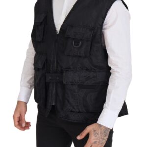 Black Nylon Full Zip Sleeveless Jacket