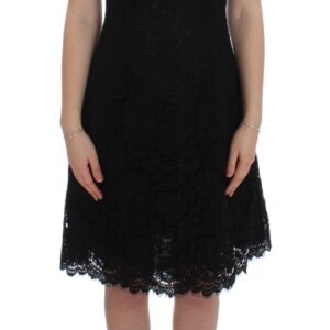 Black Floral Lace Shift Knee Length Dress