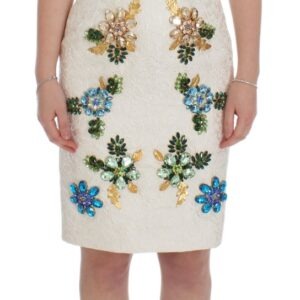 White Brocade Crystal Sheath Dress