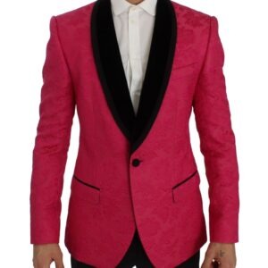 Pink Floral Brocade Slim Blazer Jacket