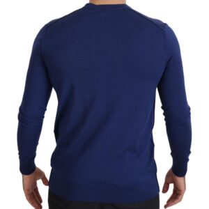 Blue Wool V-neck Button Down Cardigan Sweater