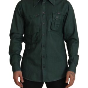 Dark Green Button Down Long Sleeves Shirt