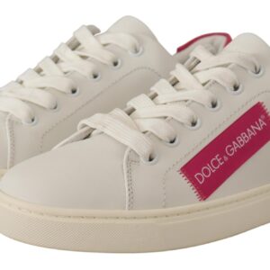 White Pink Leather Low Top Sneakers Womens Shoes