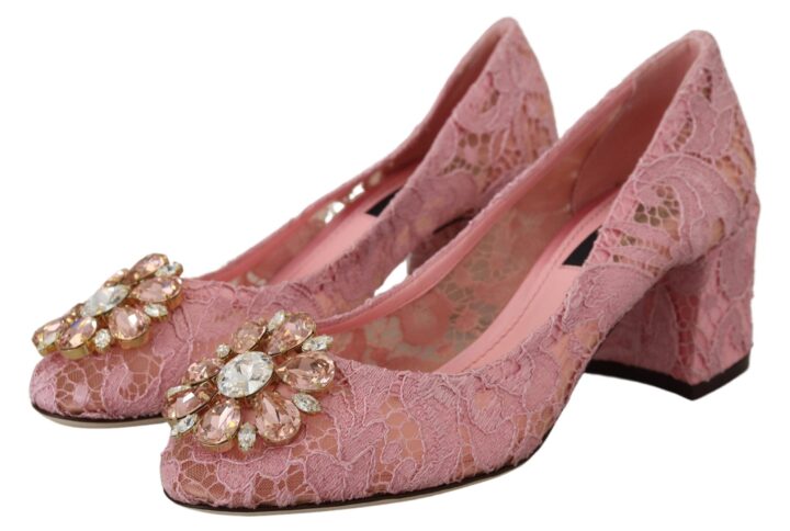 Pink Taormina Lace Crystal Pumps Pastel Shoes - Jag Couture London