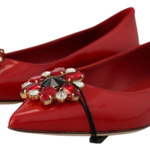 Red Leather Crystals Loafers Flats Shoes
