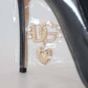Black Leather Heels Pumps Plastic Wrapped Shoes