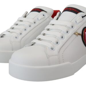 White Leather Sneaker Portofino Logo Heart Shoes