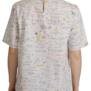 White Cotton Algebra Print Short Sleeves Top