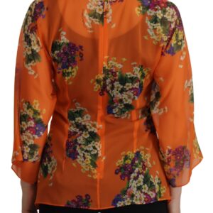 Orange Floral Print Long Sleeve Blouse