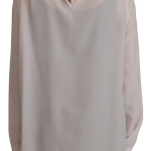 White Silk DG Logo Embroidered Long Sleeves Blouse