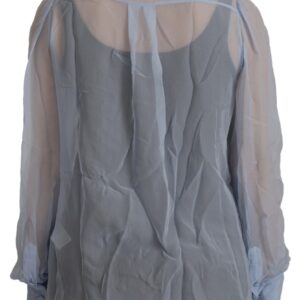 Light Blue Silk Ascot Collar Long Sleeves Top
