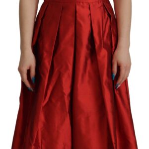 Red A-line Pleated Satin Silk Dress