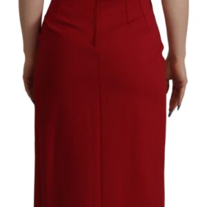 Red Sweetheart Neck Bodycon Midi Dress