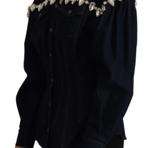 Blue Denim Crystal Embellish Cotton Jacket