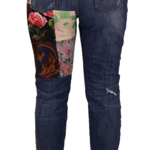 Blue Patchwork High Waist Denim Jeans