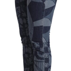 Blue Floral High Waist Skinny Denim Jeans