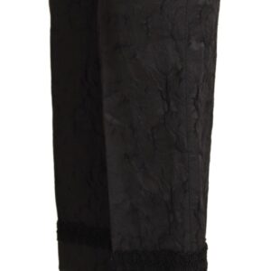 Black Brocade Cropped High Waist Pants