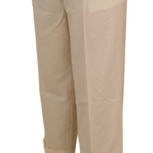 Ivory High Waist Cropped Folded Hem Trousers Pants