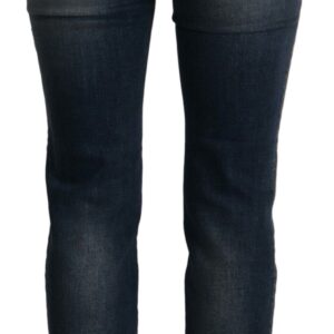 Blue Denim Crystal Embellished Pants Jeans