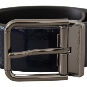 Blue Patent Leather Vernice Silver Logo Buckle Belt