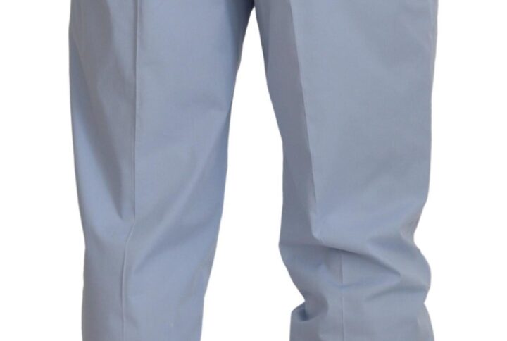 Blue Cotton Stretch Trousers Chinos Pants - Jag Couture London