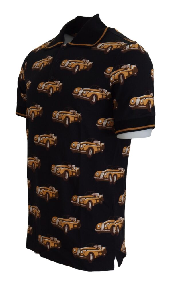 Black Car Print Short Sleeve Polo T-shirt