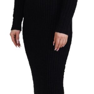 Black Wool Knitted Sheath Sweater Dress - Jag Couture London