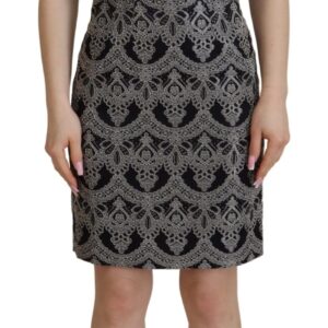 Black Gray Jacquard Sheath Bodycon Dress