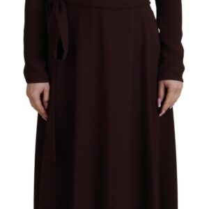 Brown Wrap Long Sleeve Midi Stretch Dress