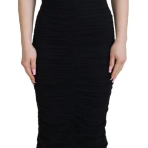 Black Sheath Midi Bodycon Lace Silk Dress