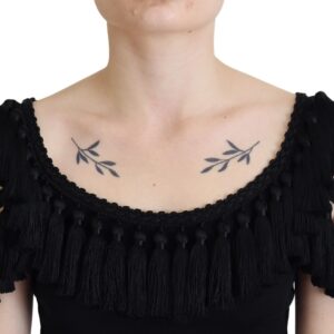 Black Tank Top Blouse Tassle Cotton Blouse