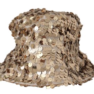 Gold Silk Sequin Embellished Designer Brim Bucket Hat