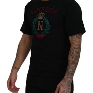 Black Cotton Embroidered Crewneck T-shirt