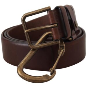Brown Leather Gold Metal Buckle Carabiner Belt