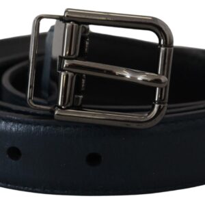 Blue Leather Silver Metal Buckle Vintage Belt