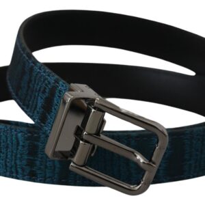 Blue Jacquard Moire Silver Metal Belt Men