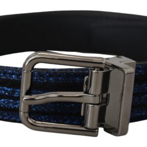 Blue Jacquard Stripe Silver Buckle Belt