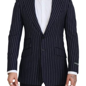 Dark Blue Stripe Wool Single Breasted Blazer