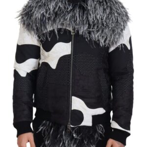 Black White Fur Shearling Full Zip Jacket