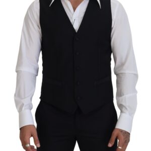Black Virgin Wool Waistcoat Formal Dress Vest