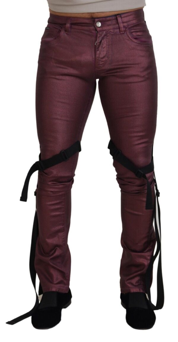 Magenta Cotton Men Casual Harness Denim Jeans
