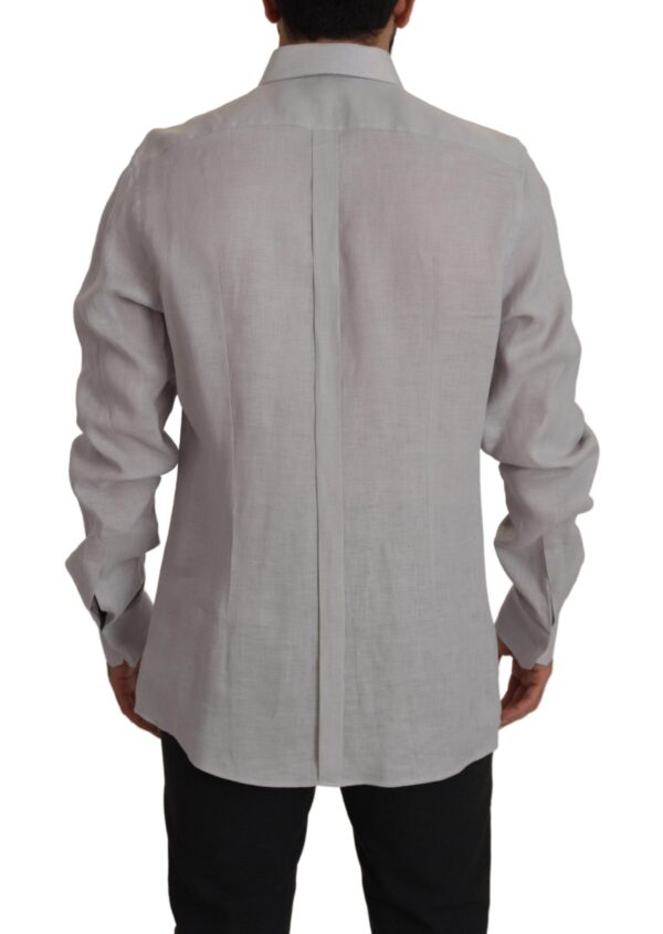 Gray Linen Long Sleeves Formal GOLD Shirt