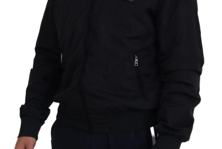 Black Nylon Logo Bomber Zipper Jacket - Jag Couture London