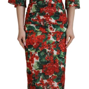 Multicolor Geranium Silk Sheath Midi Dress