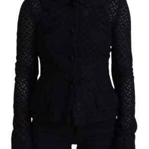 Black Wool Knitted Button Down Collar Jacket