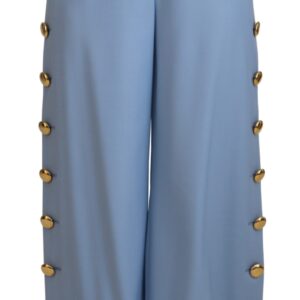 Light Blue Button Wide Leg Pants